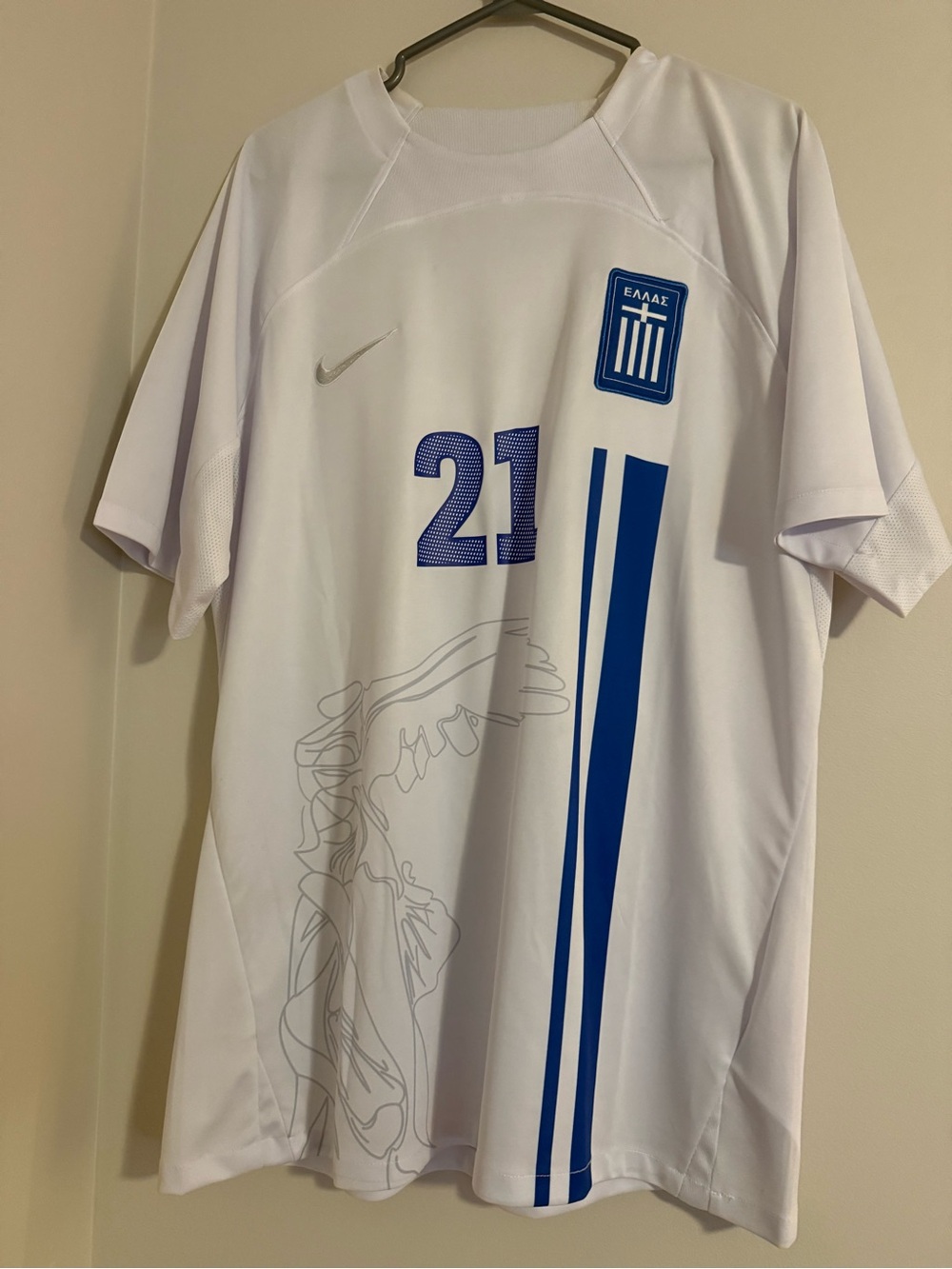 Nike Men’s White & Blue Greece Soccer Jersey with Tsimakis